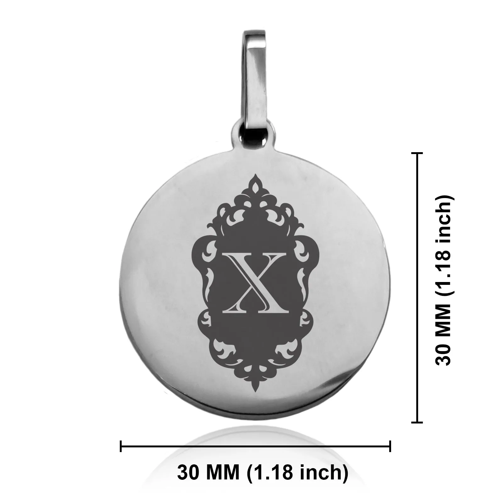 Stainless Steel Royal Crest Alphabet Letter X initial Round Medallion Keychain