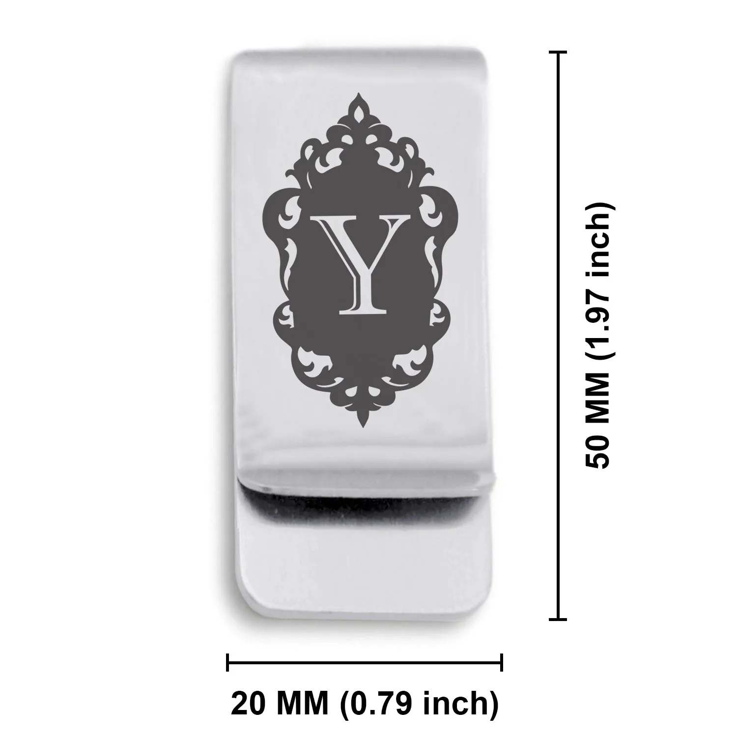 Stainless Steel Royal Crest Alphabet Letter Y initial Classic Slim Money Clip