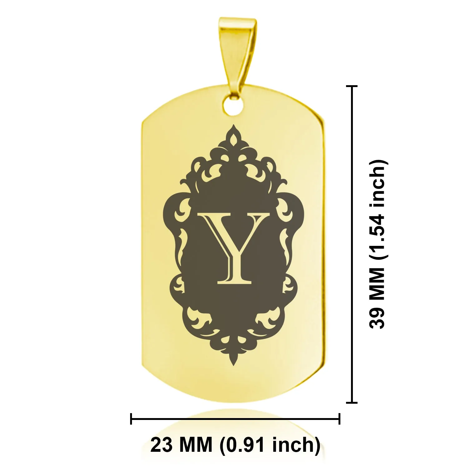 Stainless Steel Royal Crest Alphabet Letter Y initial Dog Tag Keychain