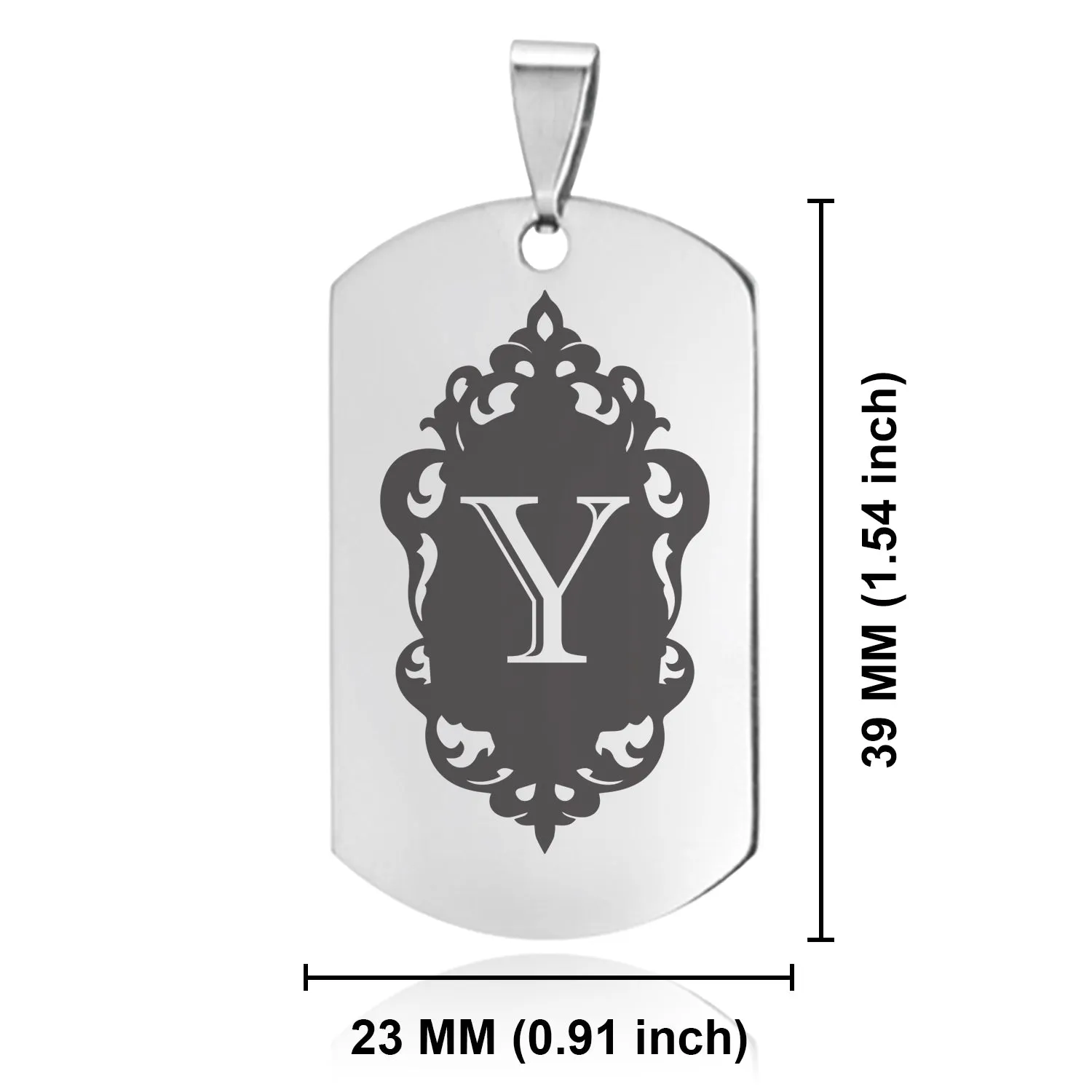 Stainless Steel Royal Crest Alphabet Letter Y initial Dog Tag Keychain