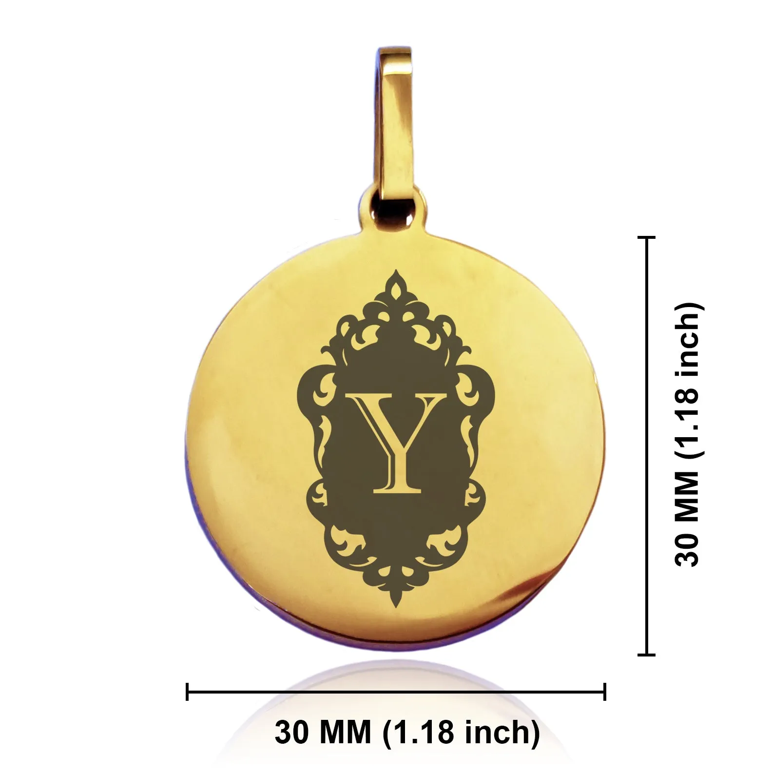Stainless Steel Royal Crest Alphabet Letter Y initial Round Medallion Keychain