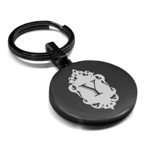 Stainless Steel Royal Crest Alphabet Letter Y initial Round Medallion Keychain