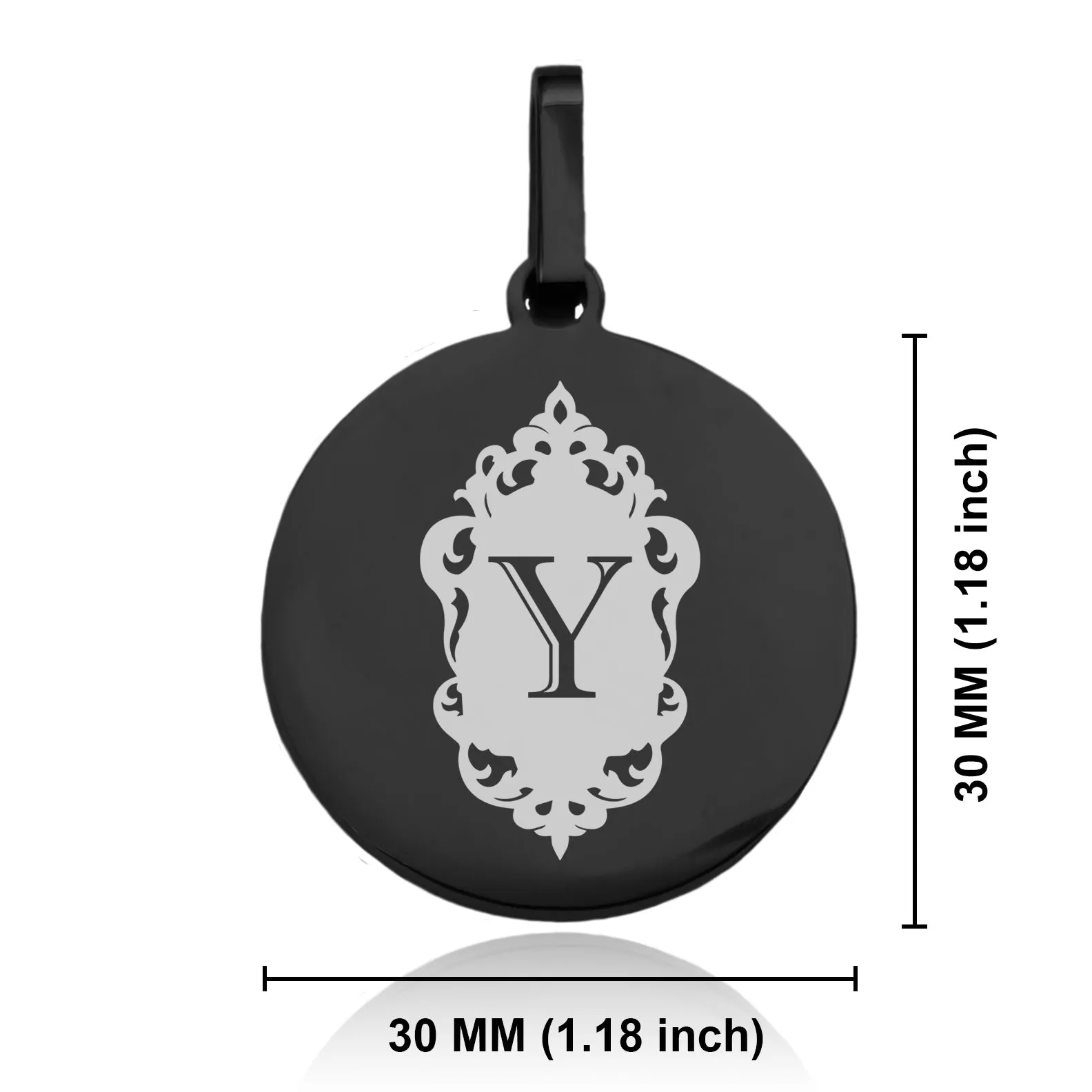 Stainless Steel Royal Crest Alphabet Letter Y initial Round Medallion Keychain
