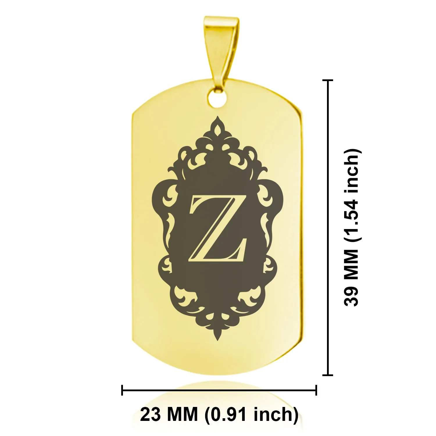 Stainless Steel Royal Crest Alphabet Letter Z initial Dog Tag Keychain