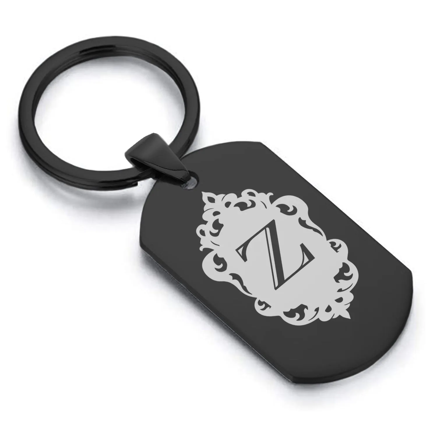 Stainless Steel Royal Crest Alphabet Letter Z initial Dog Tag Keychain