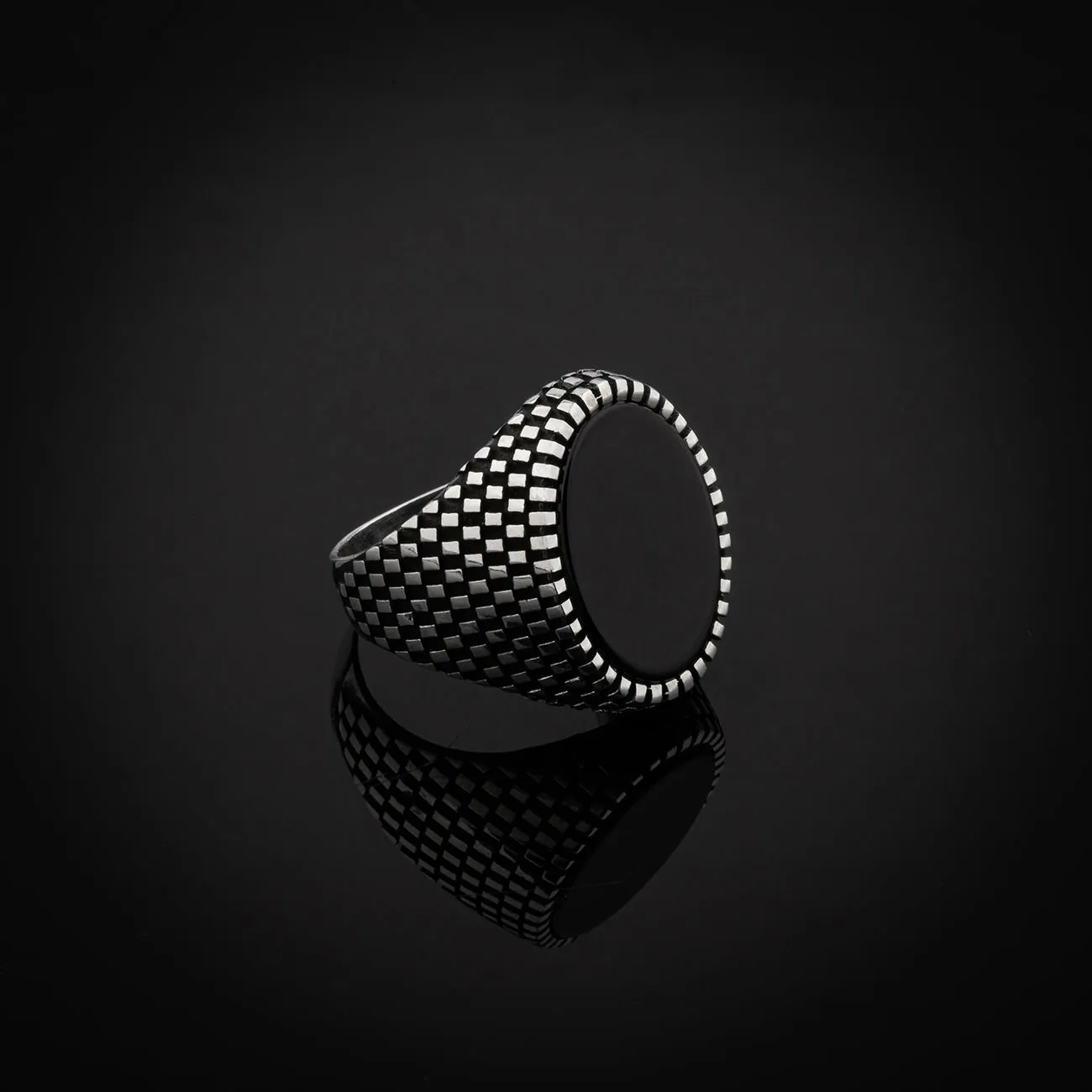 Sterling Silver Ring with Large Oval-shaped Black Onyx Gemstone