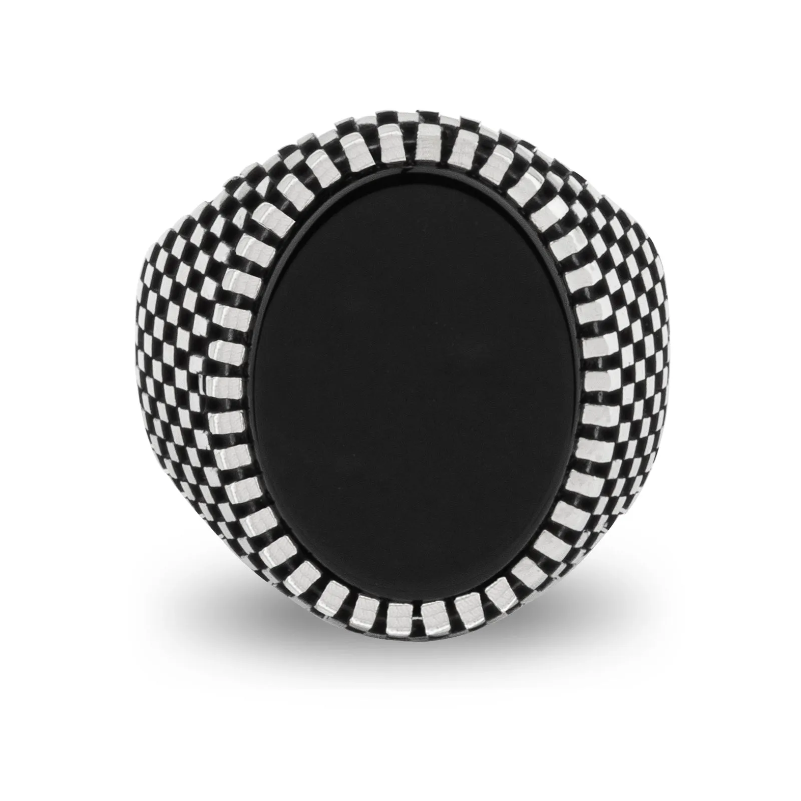 Sterling Silver Ring with Large Oval-shaped Black Onyx Gemstone
