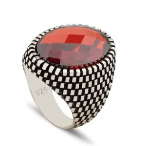 Sterling Silver Ring with Large Red Color Cubic Zirconia (CZ)