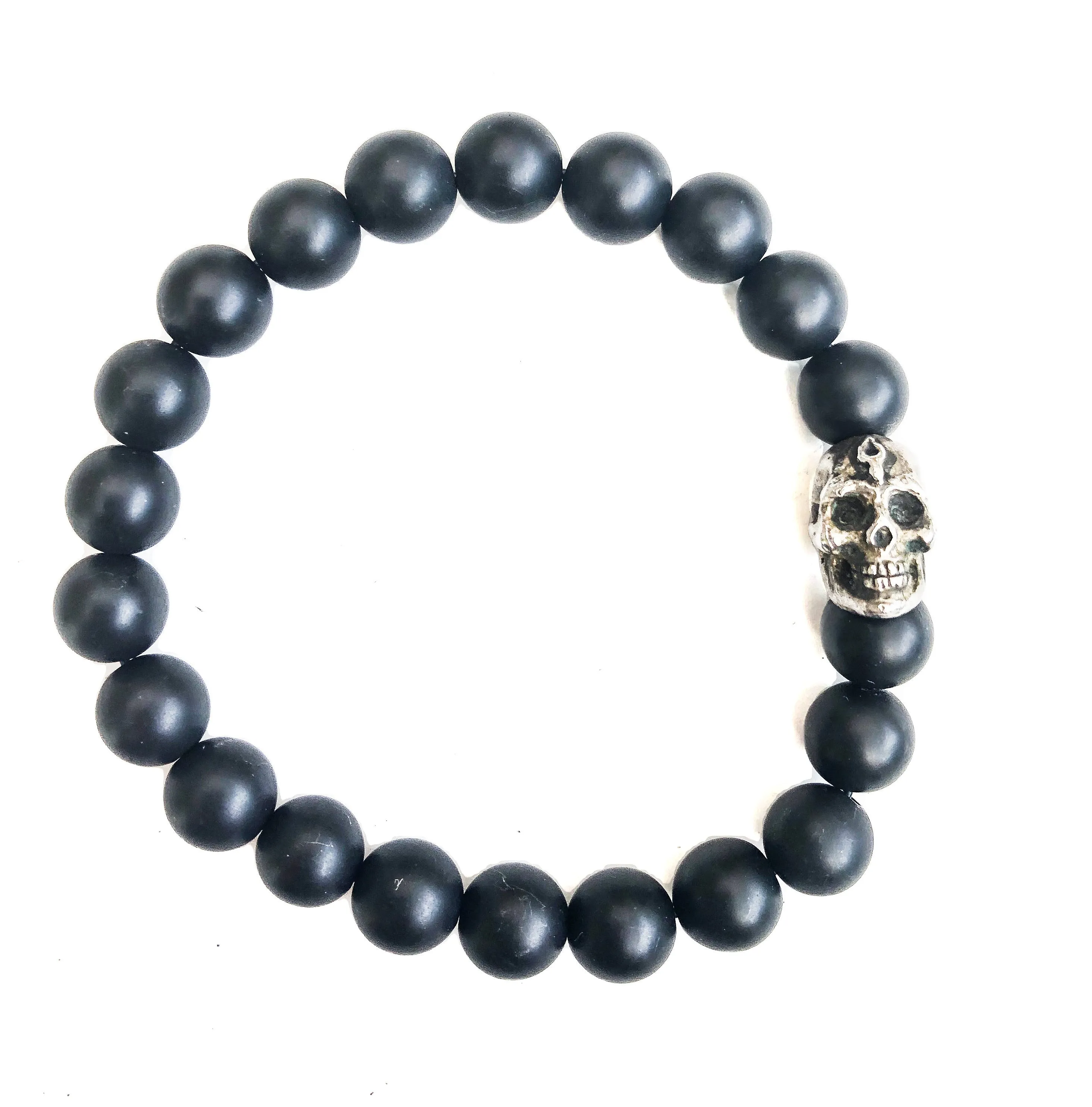 Sterling Skull & Onyx Stretch Bracelet
