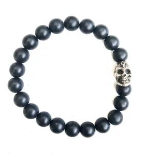 Sterling Skull & Onyx Stretch Bracelet