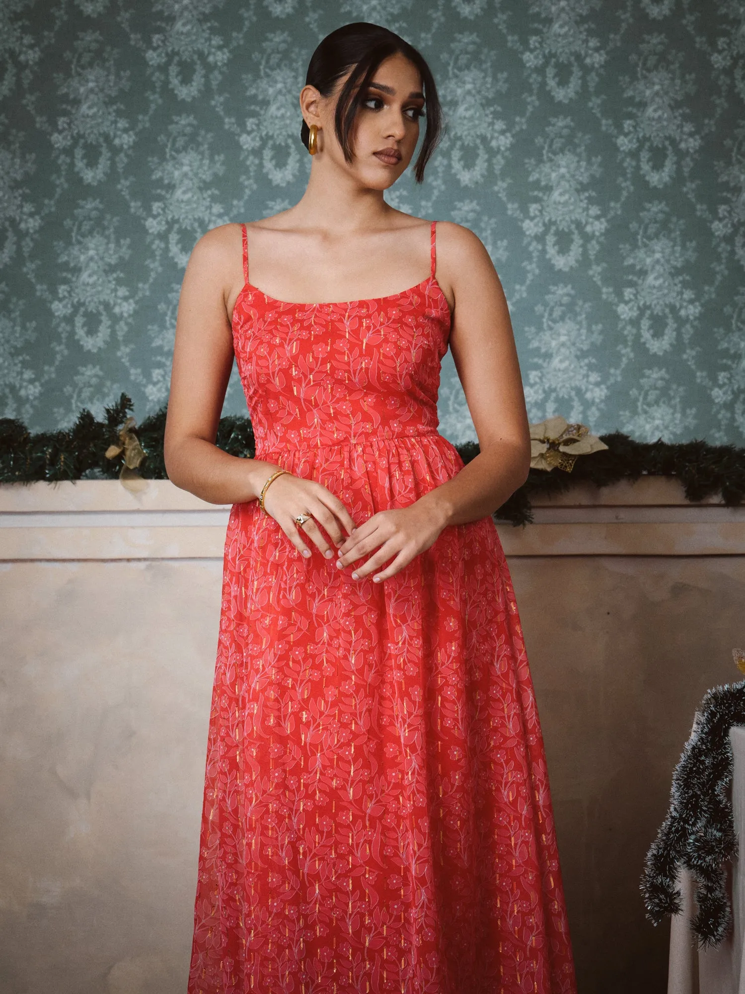 Straight Neck Midi Dress