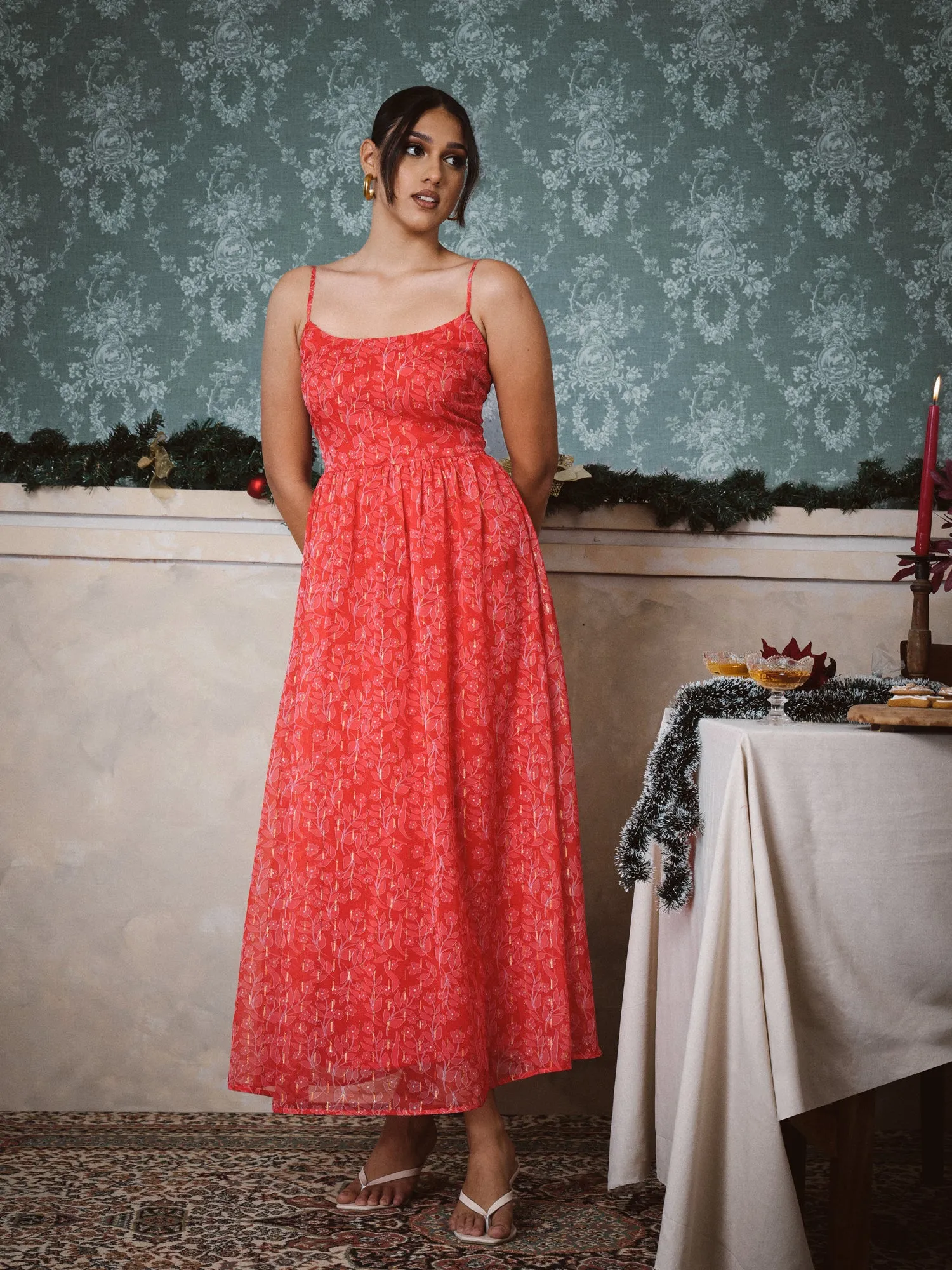 Straight Neck Midi Dress