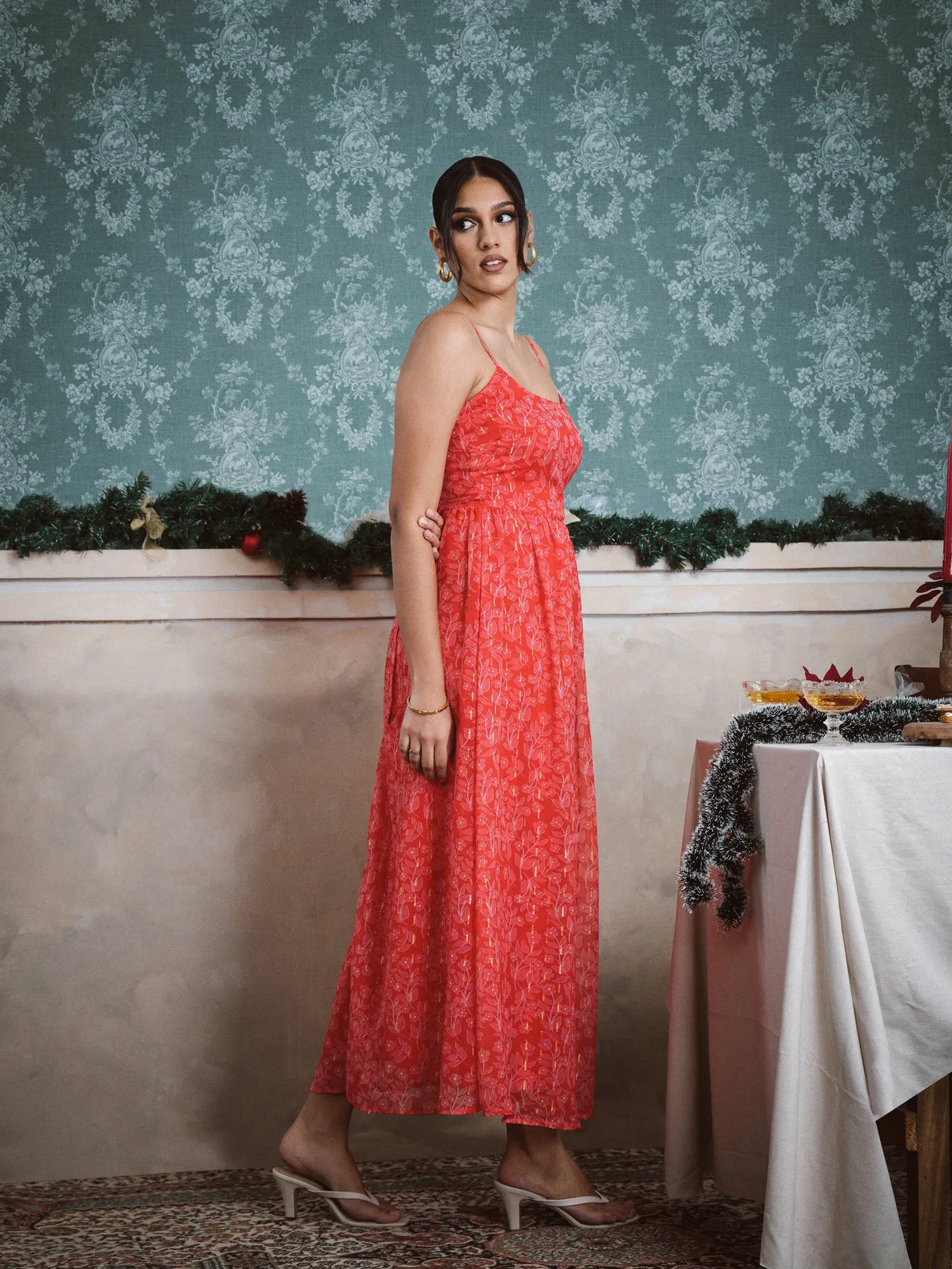 Straight Neck Midi Dress