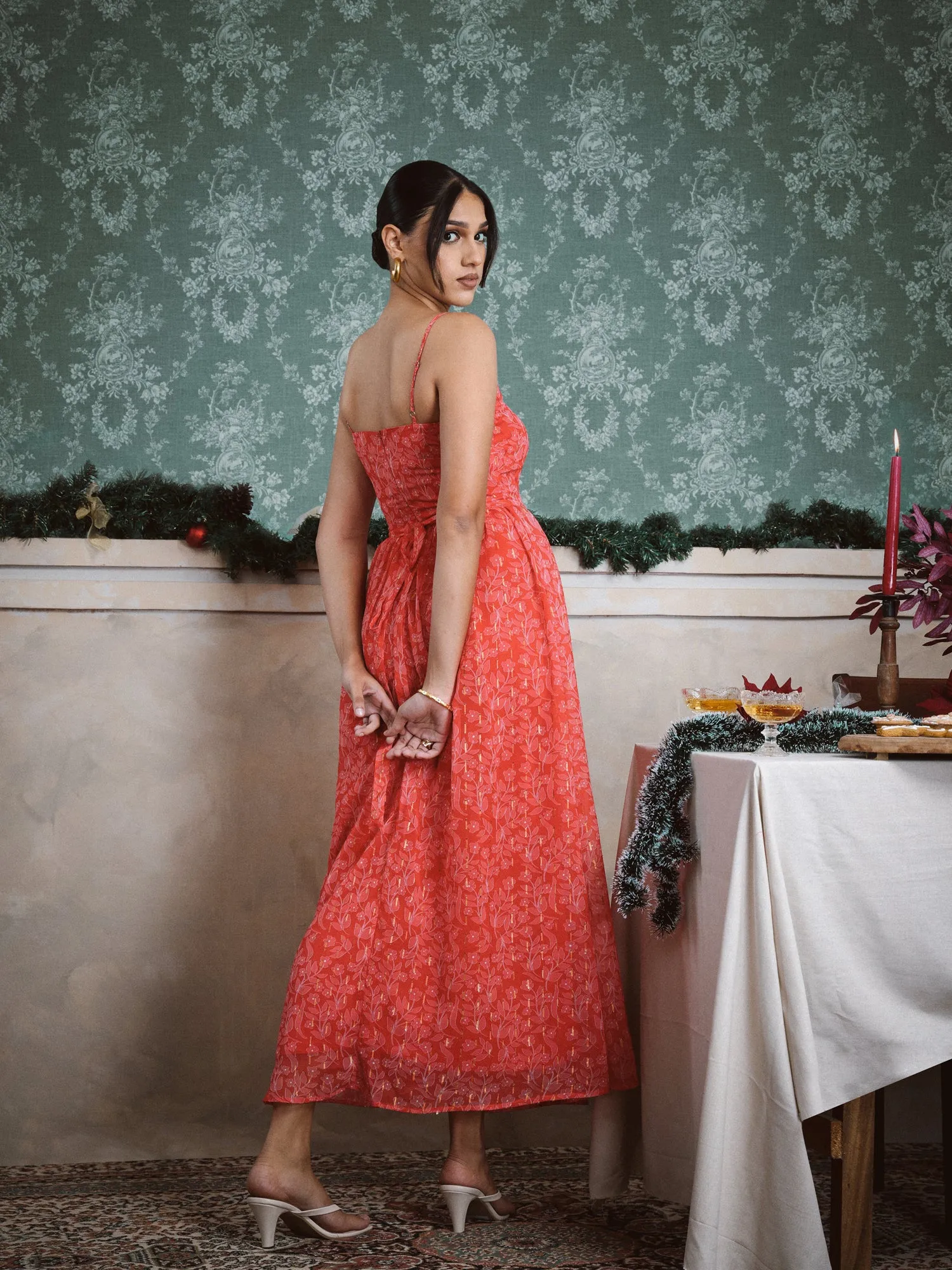 Straight Neck Midi Dress