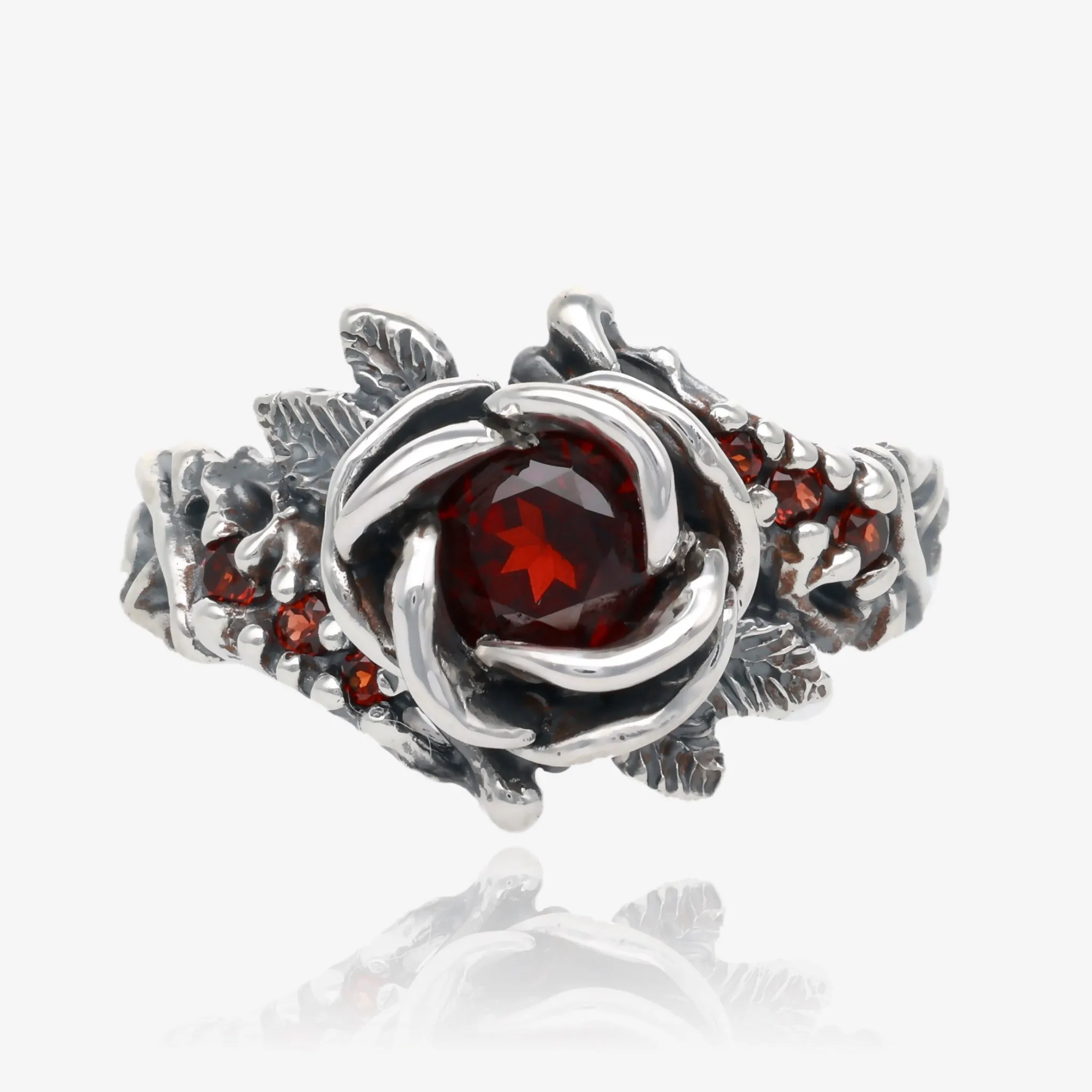Summer Rose Ring Garnet and Antiqued Silver