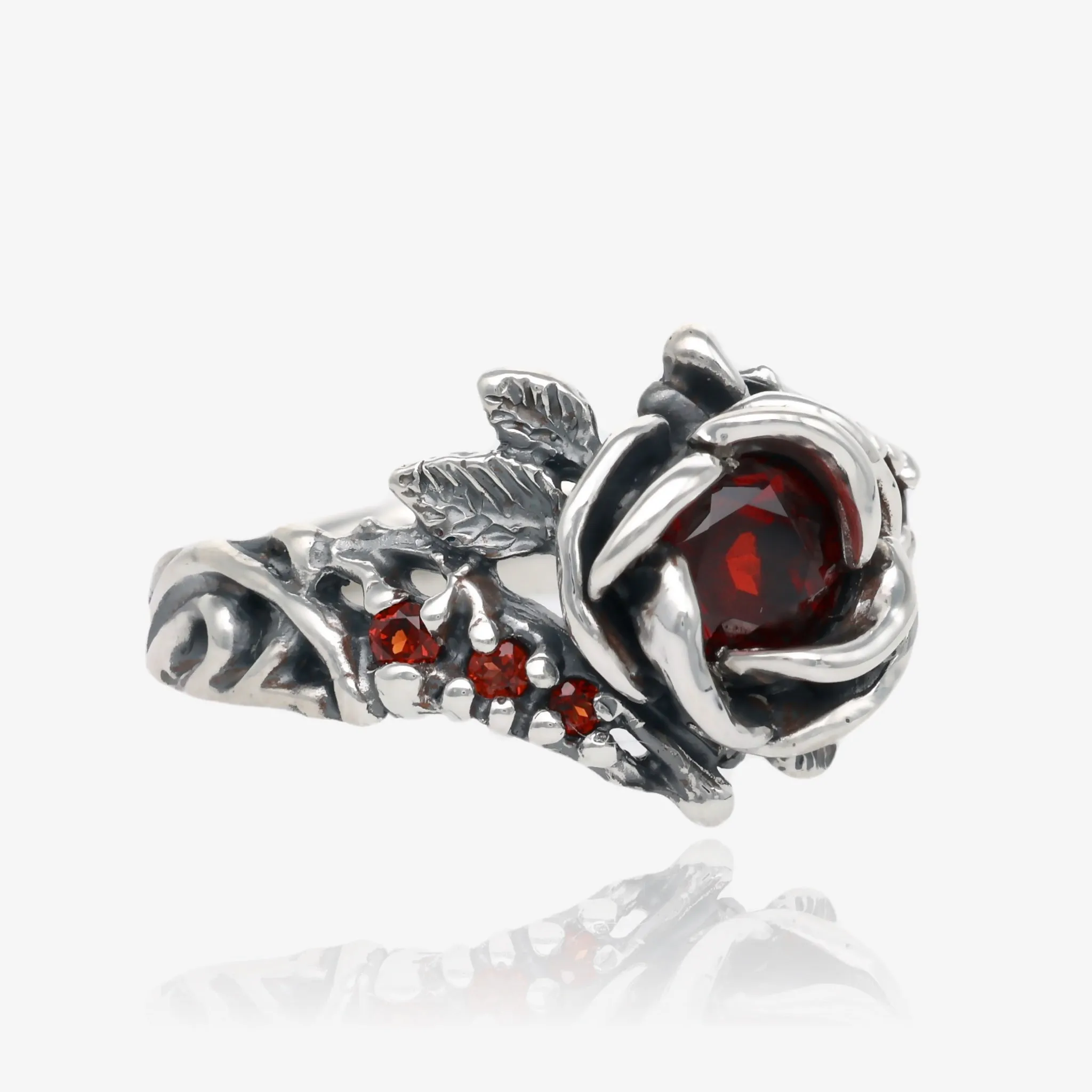 Summer Rose Ring Garnet and Antiqued Silver