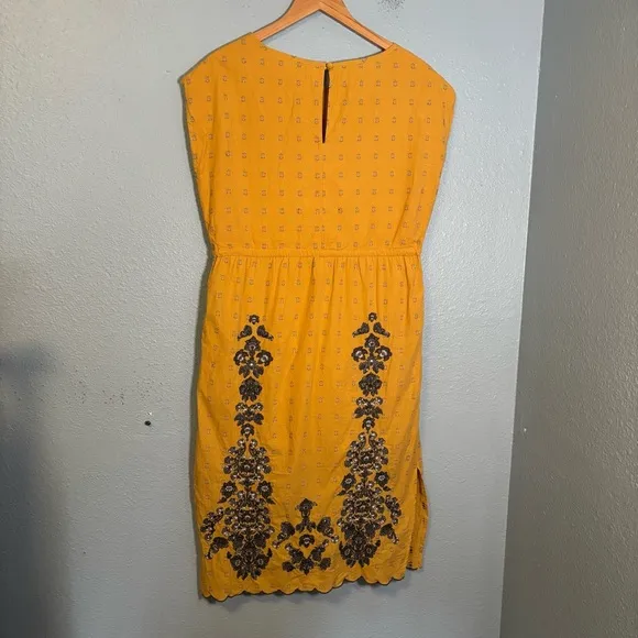 Sundance Felicity Mustard Yellow Floral Embroidered Midi Shift Dress