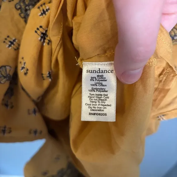 Sundance Felicity Mustard Yellow Floral Embroidered Midi Shift Dress