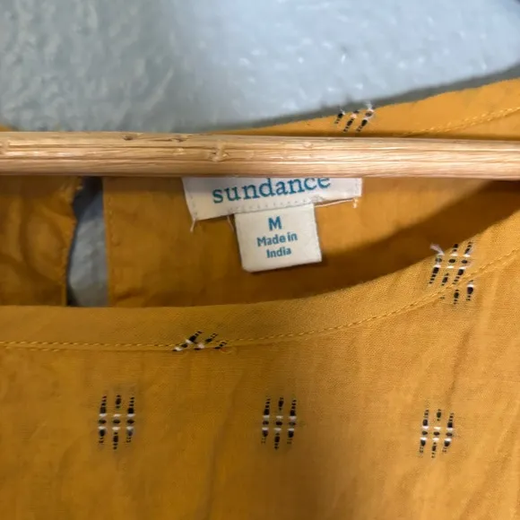 Sundance Felicity Mustard Yellow Floral Embroidered Midi Shift Dress