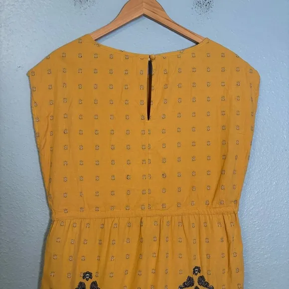 Sundance Felicity Mustard Yellow Floral Embroidered Midi Shift Dress
