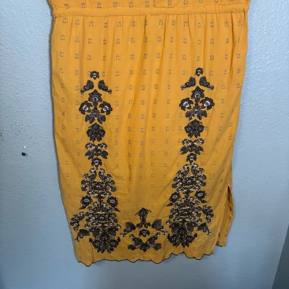 Sundance Felicity Mustard Yellow Floral Embroidered Midi Shift Dress