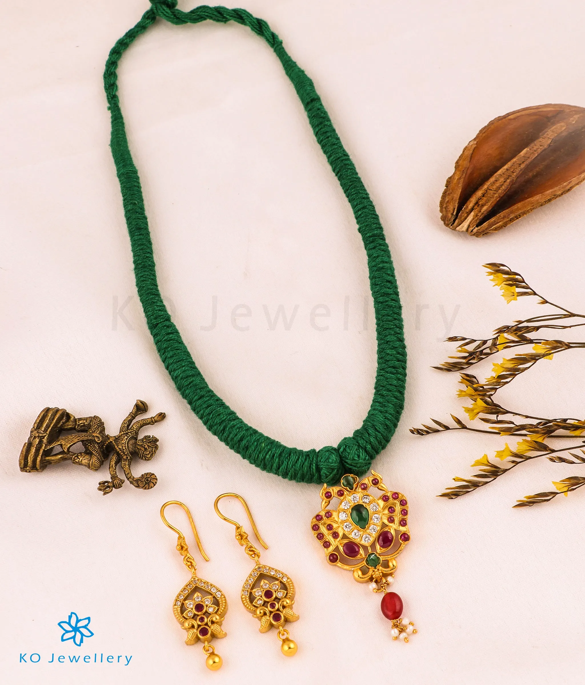 The Avani Gandaberunda Kemp Silver Thread Necklace (Green)