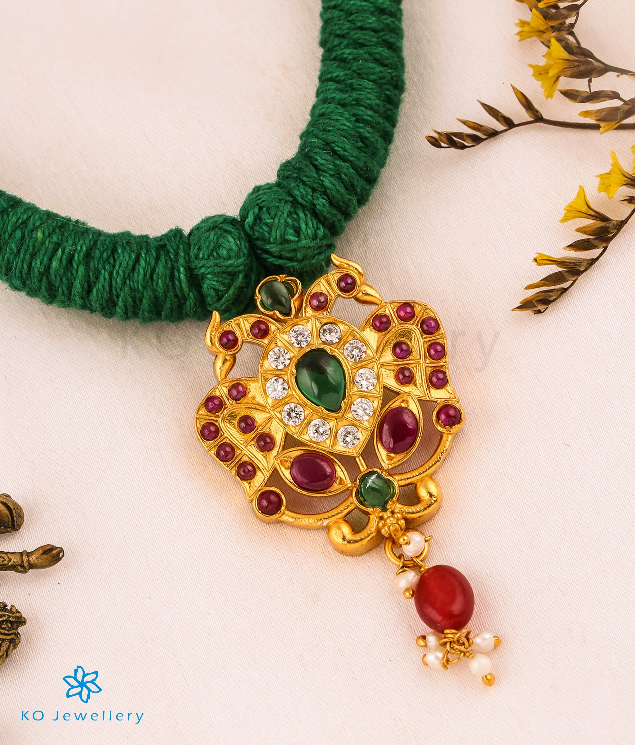 The Avani Gandaberunda Kemp Silver Thread Necklace (Green)