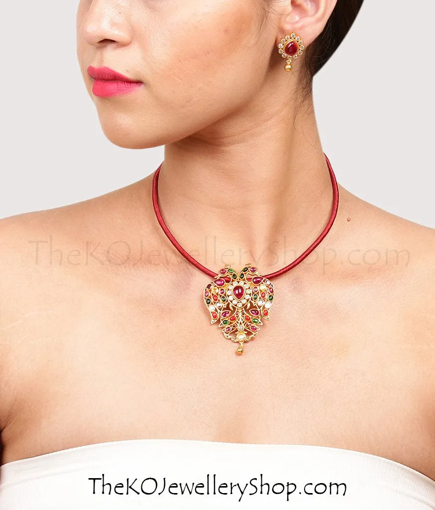 The Classic Gandaberunda Silver Navratna Pendant (Blue)