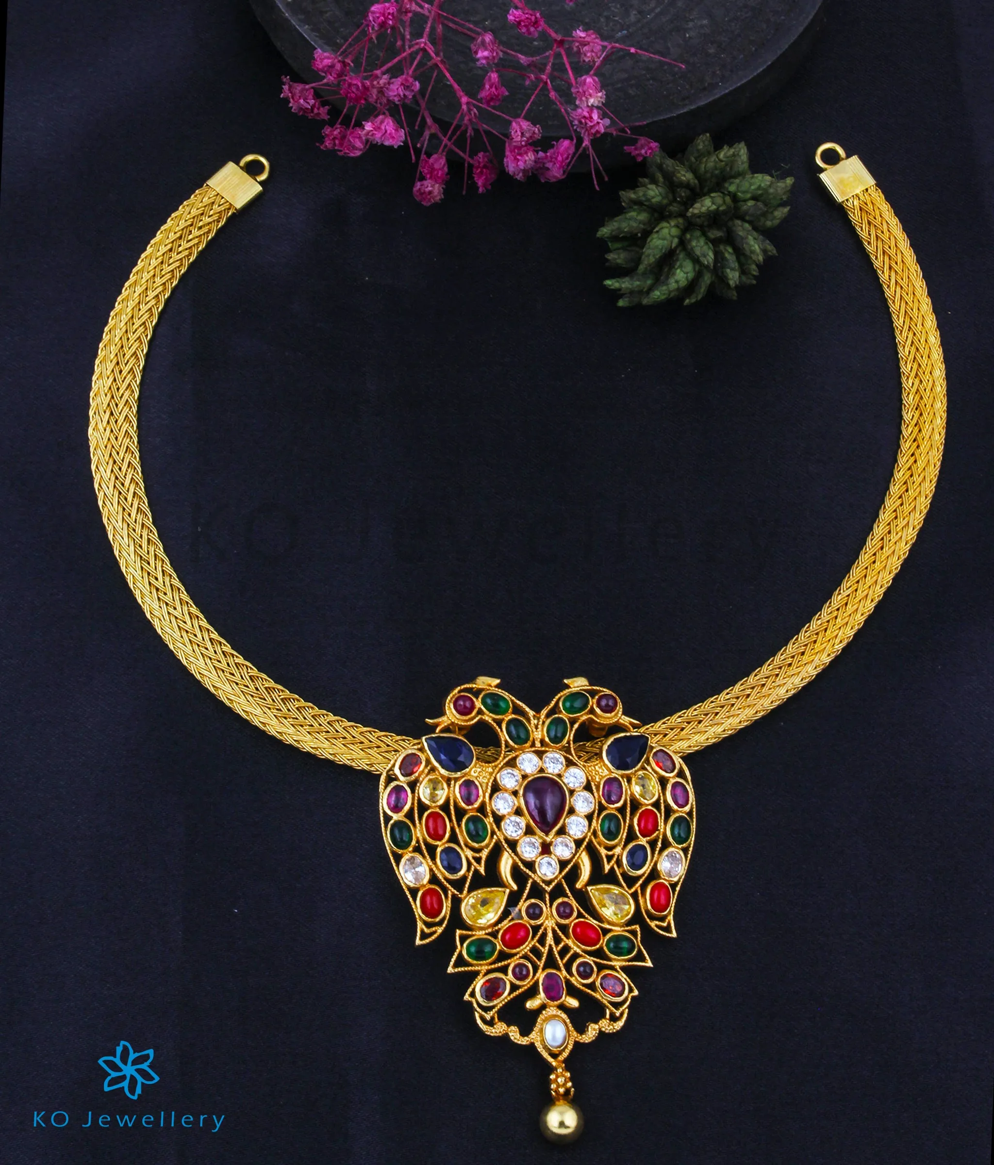 The Classic Gandaberunda Silver Navratna Pendant (Blue)