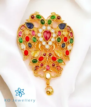 The Classic Gandaberunda Silver Navratna Pendant (Blue)