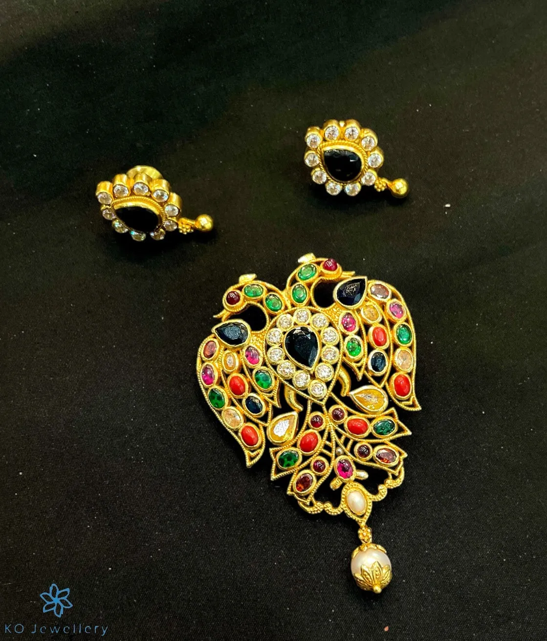 The Classic Gandaberunda Silver Navratna Pendant