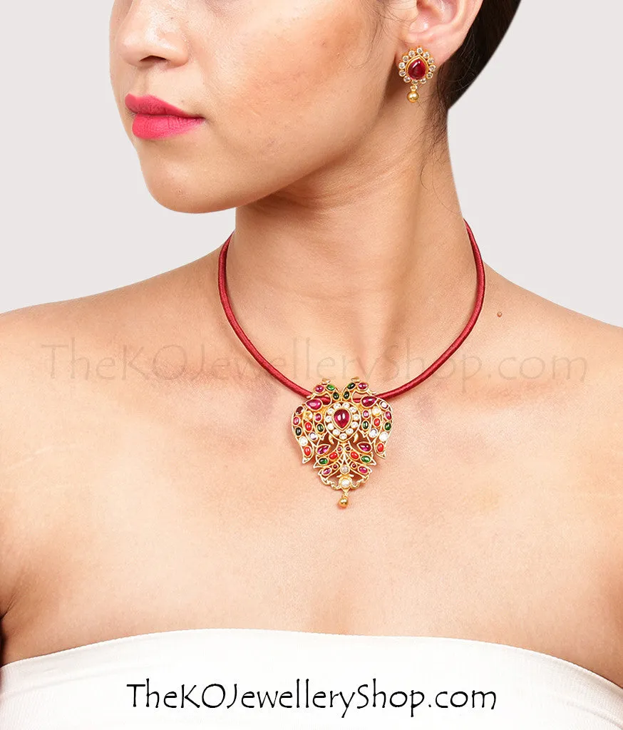 The Classic Gandaberunda Silver Navratna Pendant