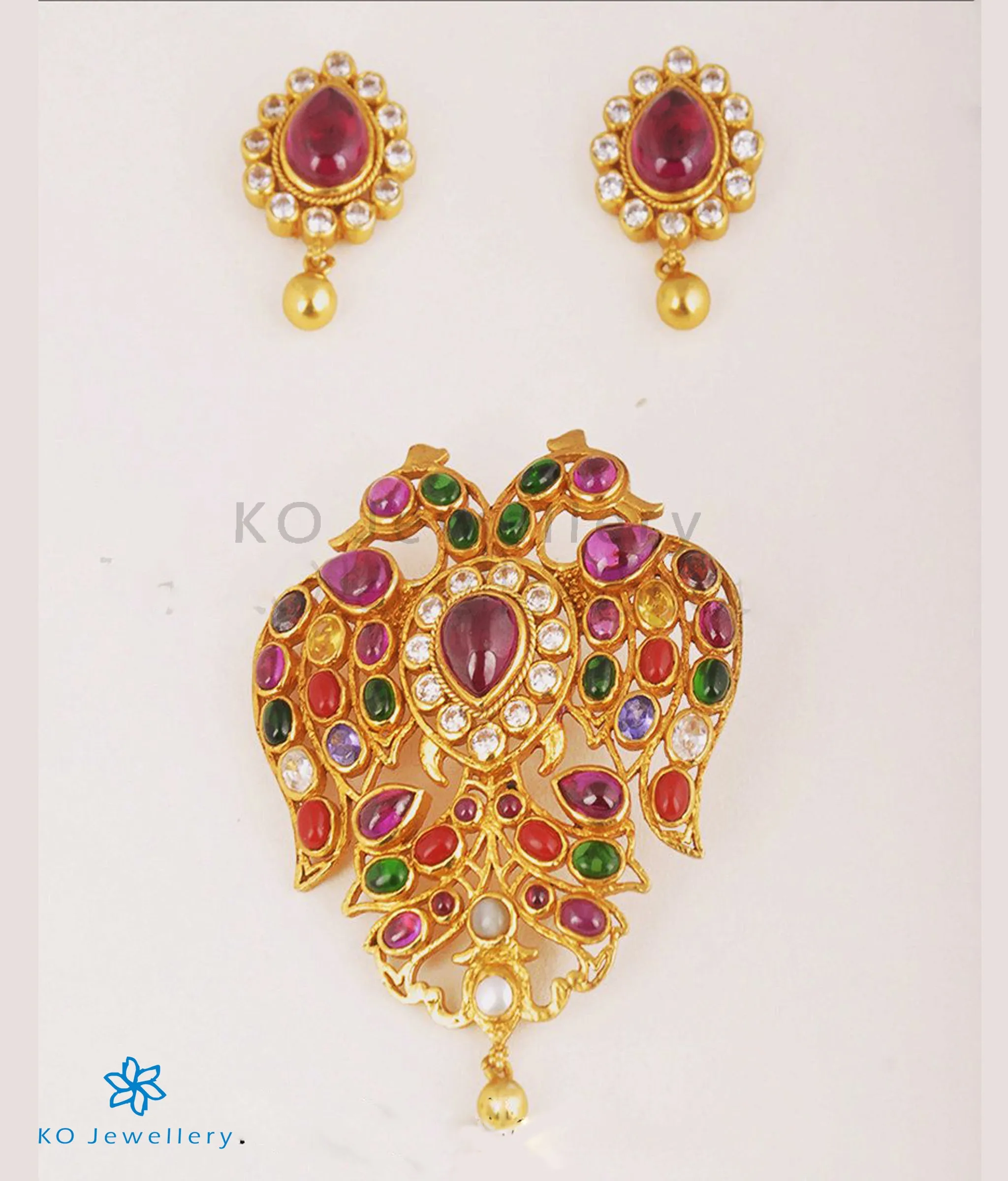 The Classic Gandaberunda Silver Navratna Pendant