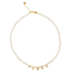 The CZ Stone Letter Pearl Necklace