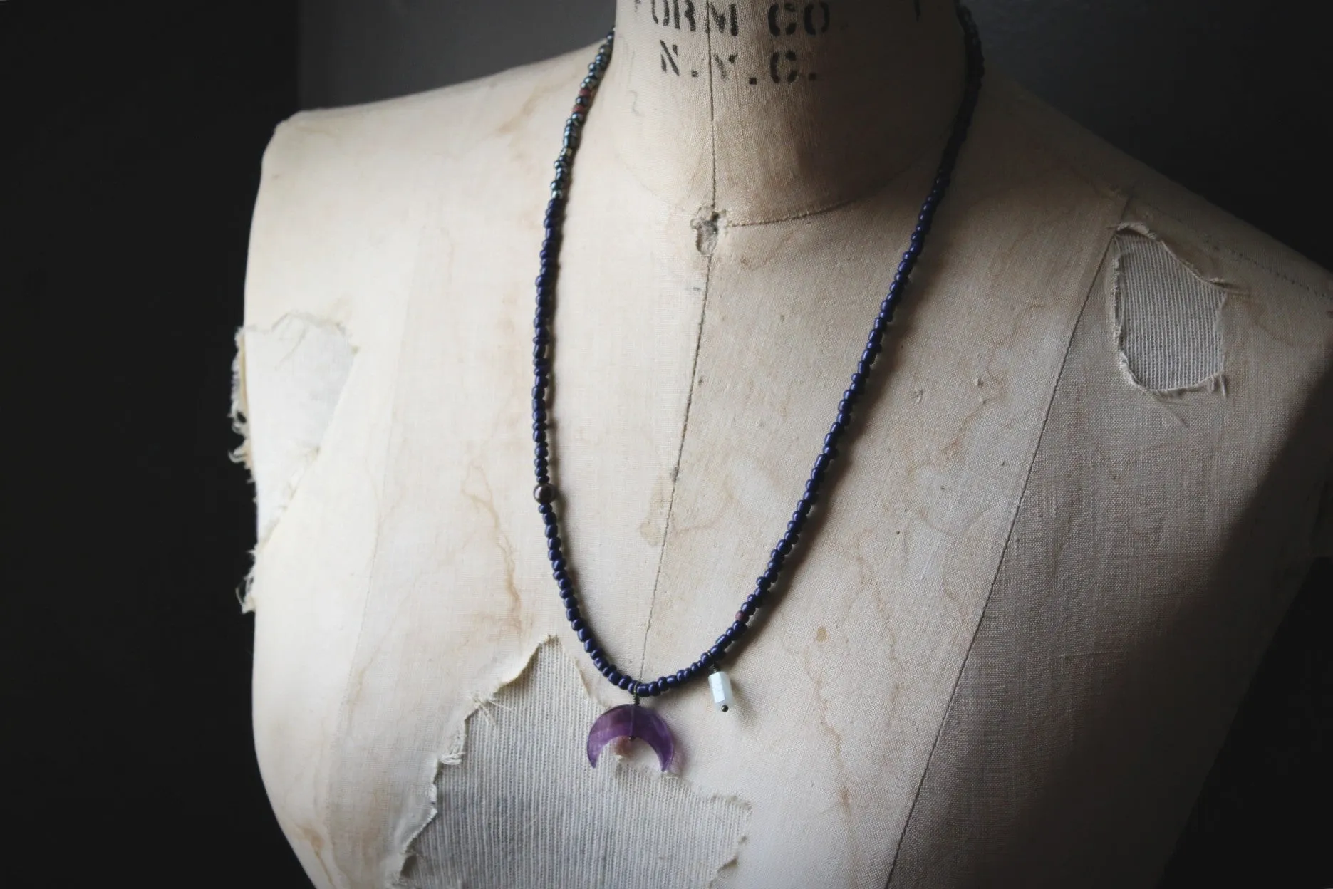 The Spellcaster Necklace | No.3. Hand-strung Amethyst Moon Pendant Necklace.