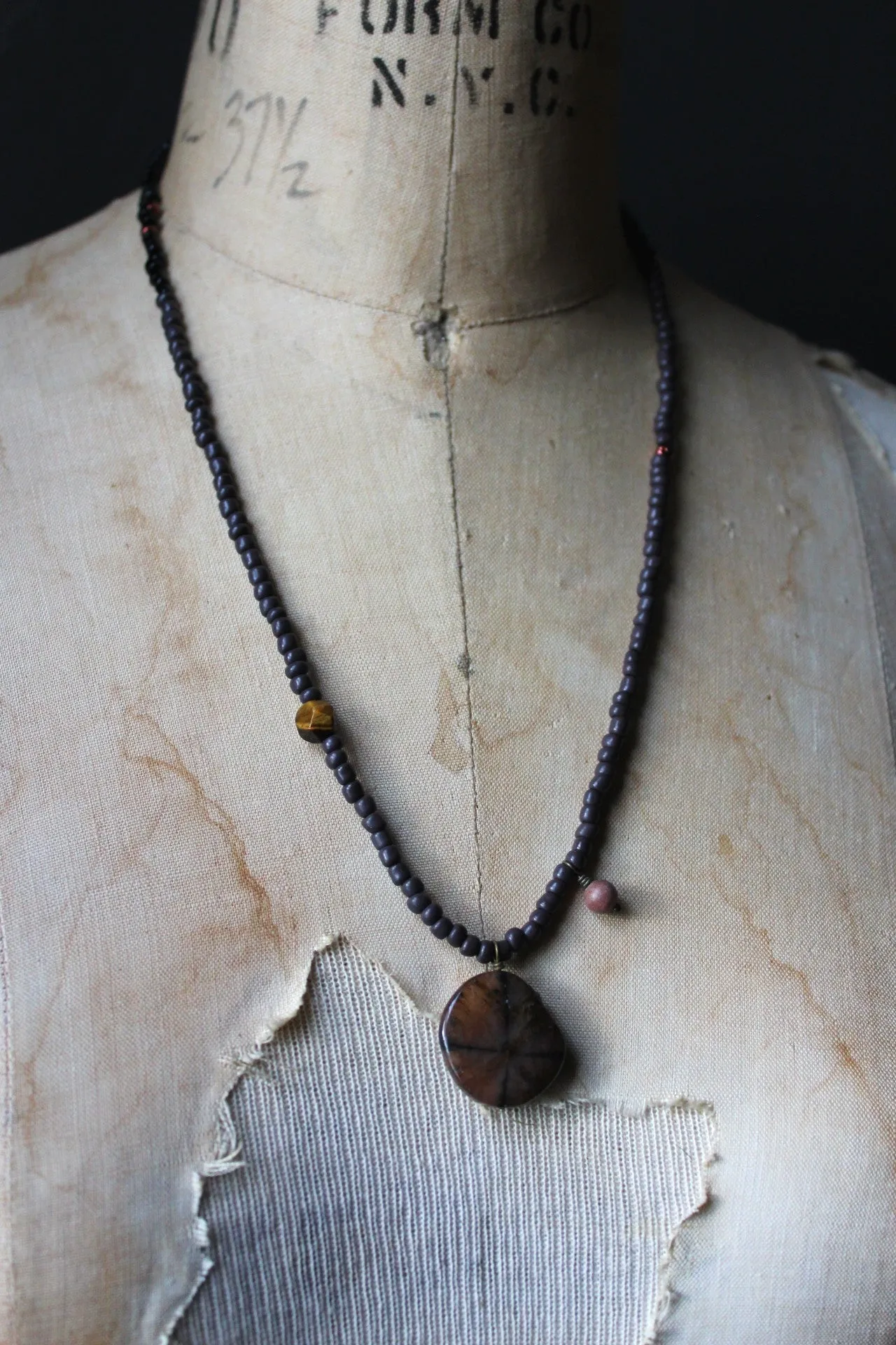 The Spellcaster Necklace | No.7. Hand-strung Cross Stone Beaded Necklace.