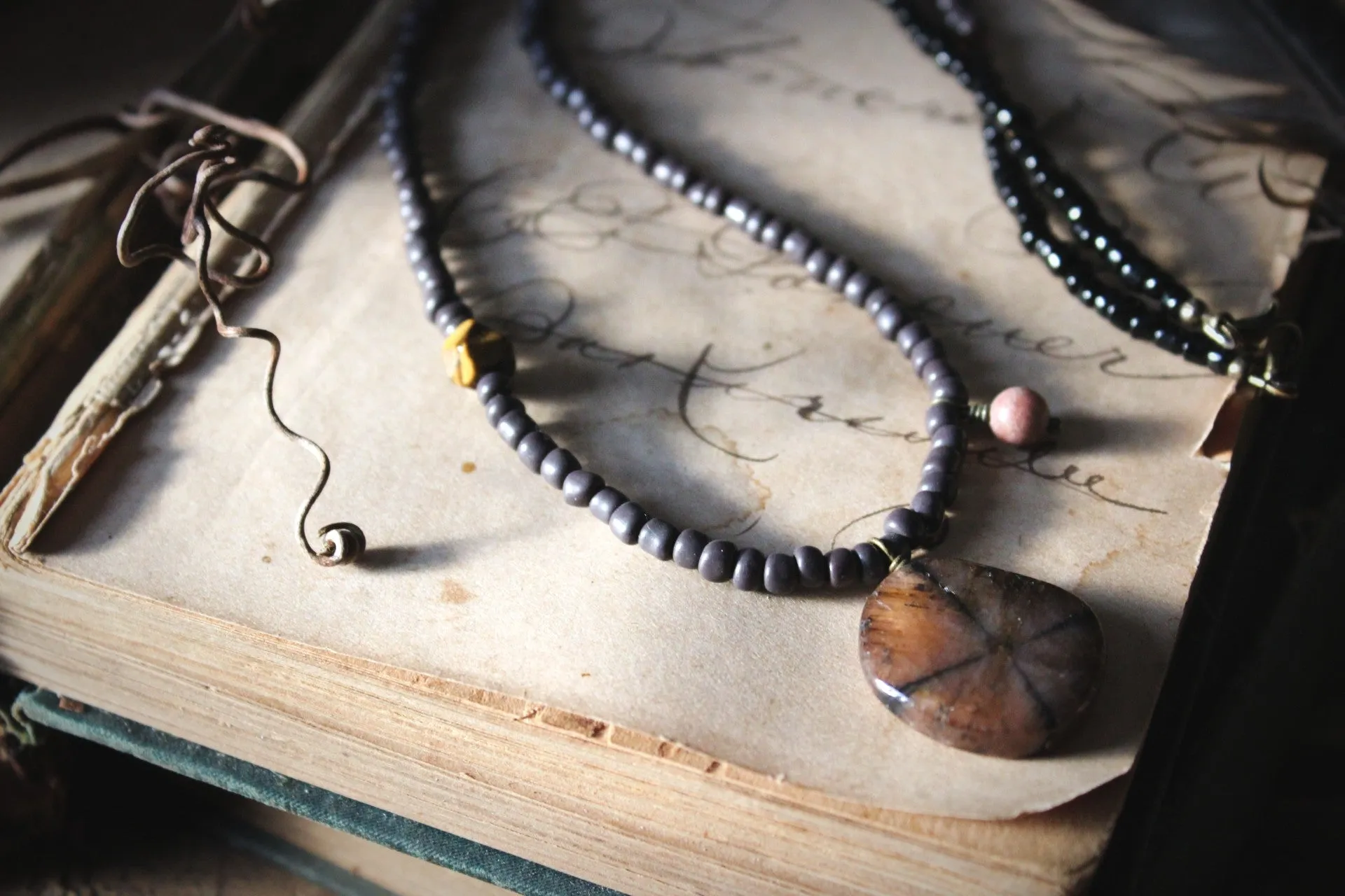 The Spellcaster Necklace | No.7. Hand-strung Cross Stone Beaded Necklace.