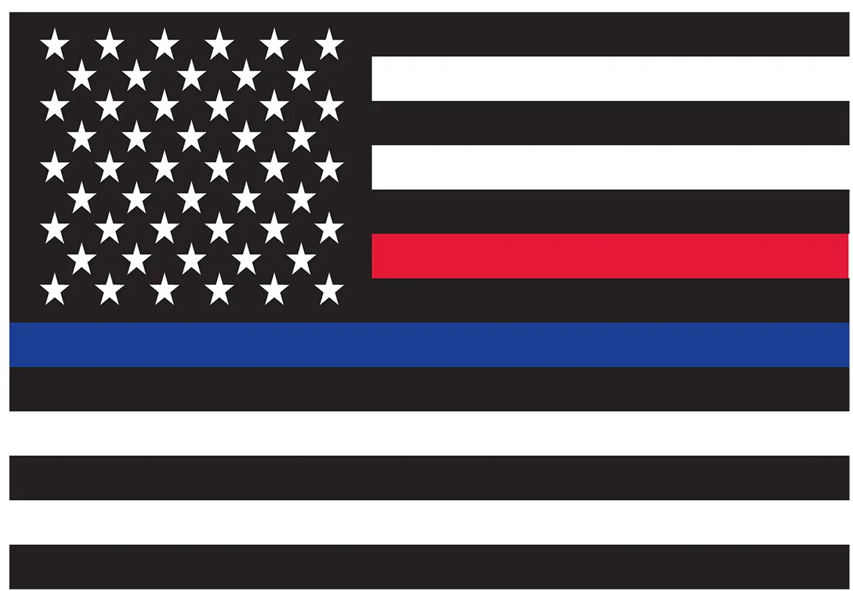 Thin Blue Line & Red Line Law Enforcement Flag Sticky Decal (Back-Gum)