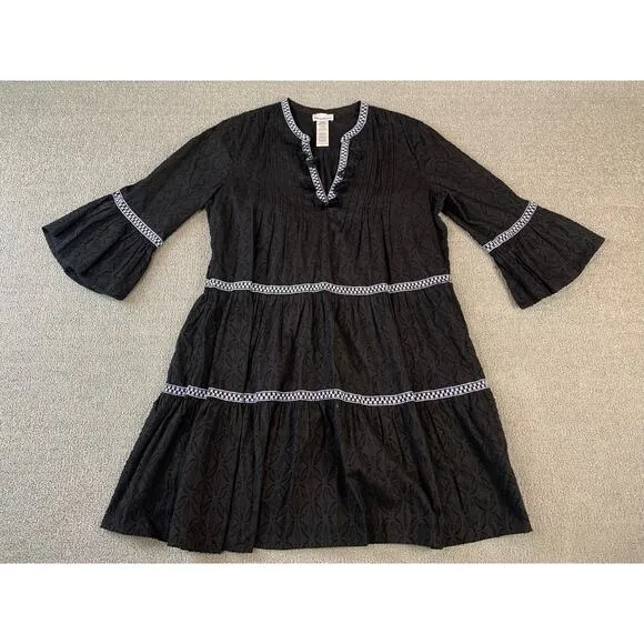 Tommy Bahama Dress Embroidered Bell Sleeve Boho Coastal Mini Size Medium