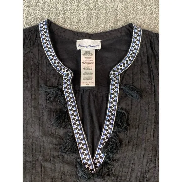 Tommy Bahama Dress Embroidered Bell Sleeve Boho Coastal Mini Size Medium