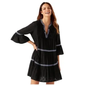 Tommy Bahama Dress Embroidered Bell Sleeve Boho Coastal Mini Size Medium