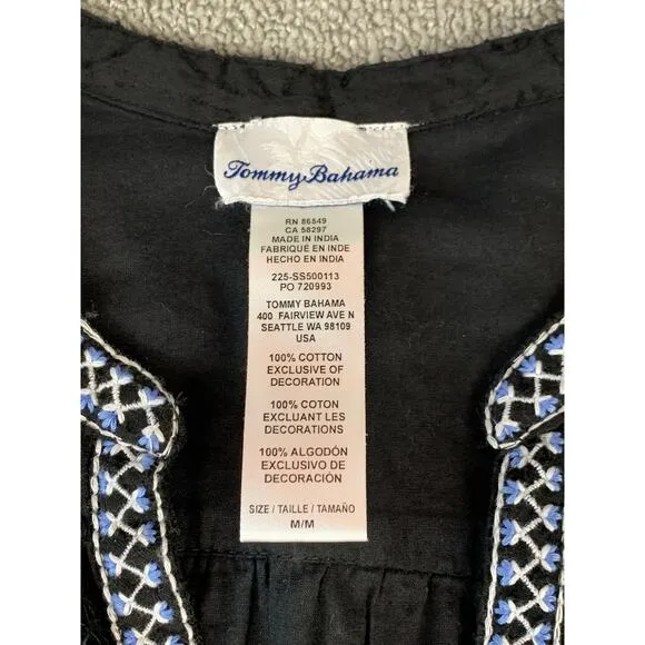Tommy Bahama Dress Embroidered Bell Sleeve Boho Coastal Mini Size Medium