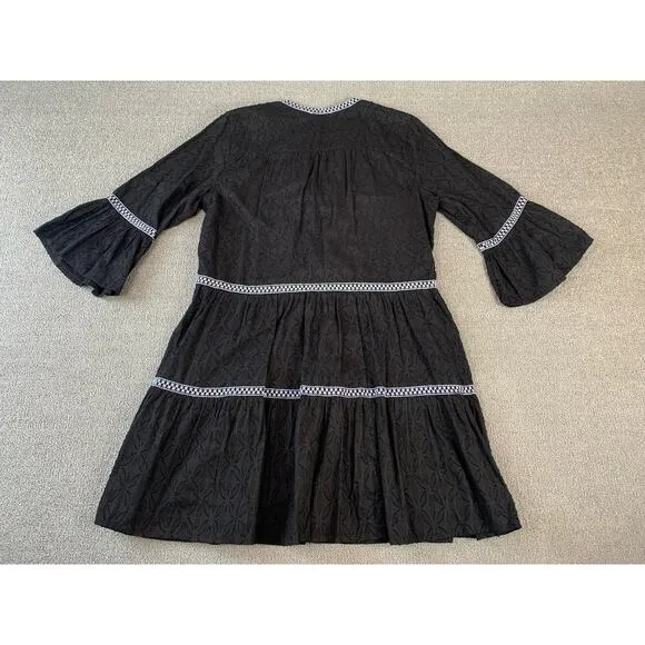 Tommy Bahama Dress Embroidered Bell Sleeve Boho Coastal Mini Size Medium