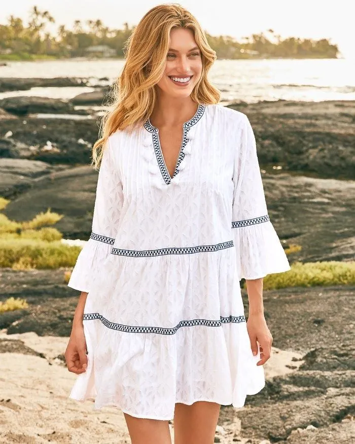 TOMMY BAHAMA- WOMEN'S COTTON CLIP EMBROIDERED TIER DRESS