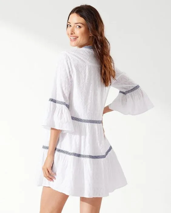 TOMMY BAHAMA- WOMEN'S COTTON CLIP EMBROIDERED TIER DRESS