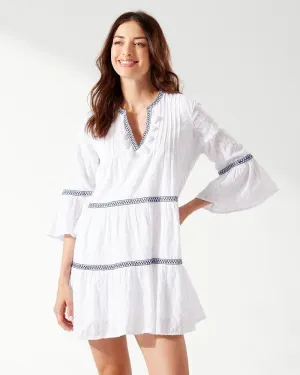 TOMMY BAHAMA- WOMEN'S COTTON CLIP EMBROIDERED TIER DRESS