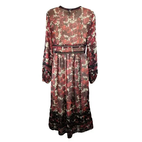 TOPSHOP Embroidered Midi Dress Floral Crochet Corset Balloon Sleeve Boho Sheer 6