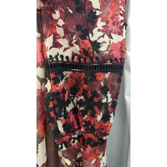 TOPSHOP Embroidered Midi Dress Floral Crochet Corset Balloon Sleeve Boho Sheer 6