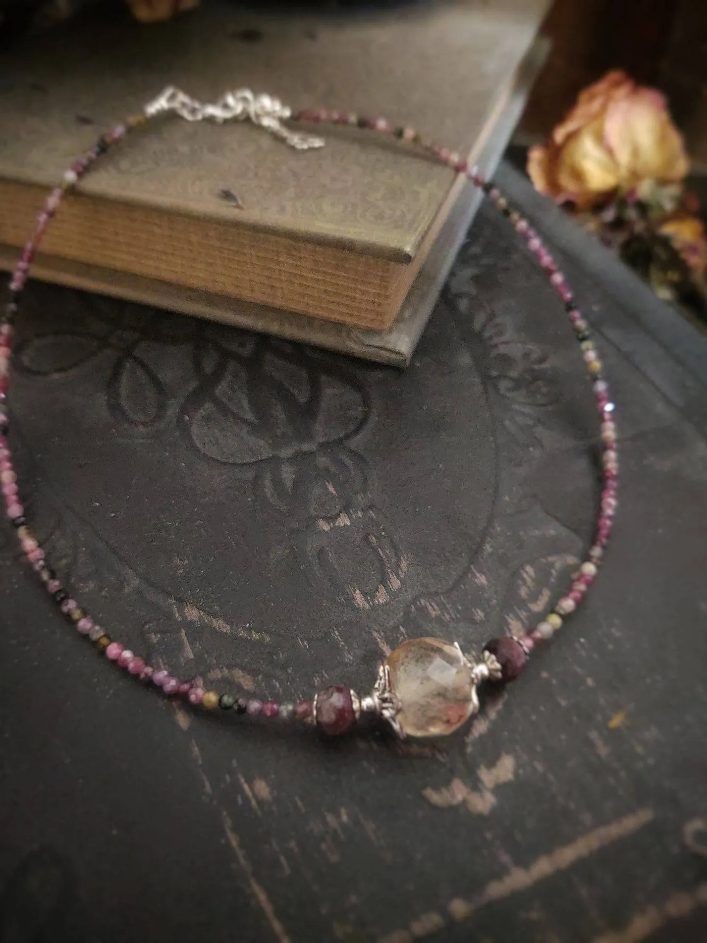 Tourmaline Beaded Necklace - Silver Fern Charm