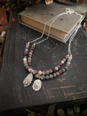 Tourmaline Beaded Necklace - Silver Fern Charm